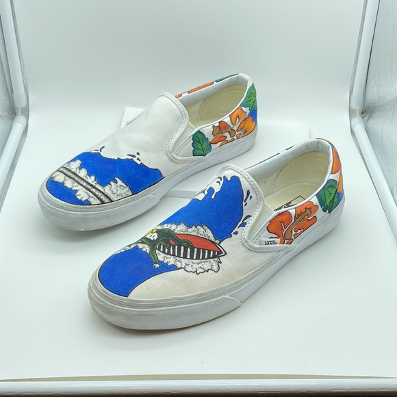 Custom artist design Vans classic slip-on Hawaiian surfboard theme One Of A Kind - Picture 9 of 12